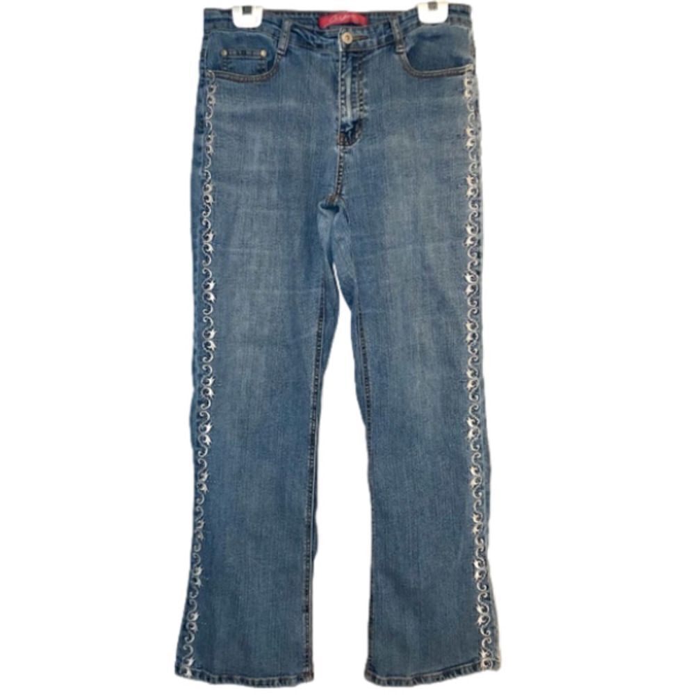 COS Embroidered Bootcut Jeans in Light Blue Wash/Cream Embroidery Women’s 8